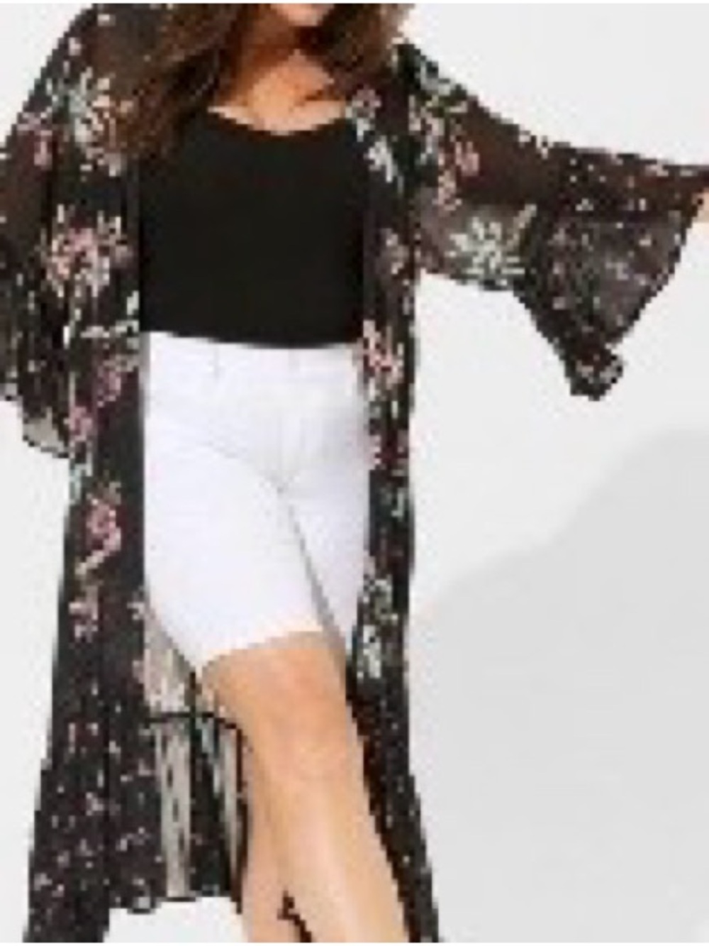 Torrid Black Floral Sheer Chiffon Duster Kimono w/Bell Sleeves Size 3X